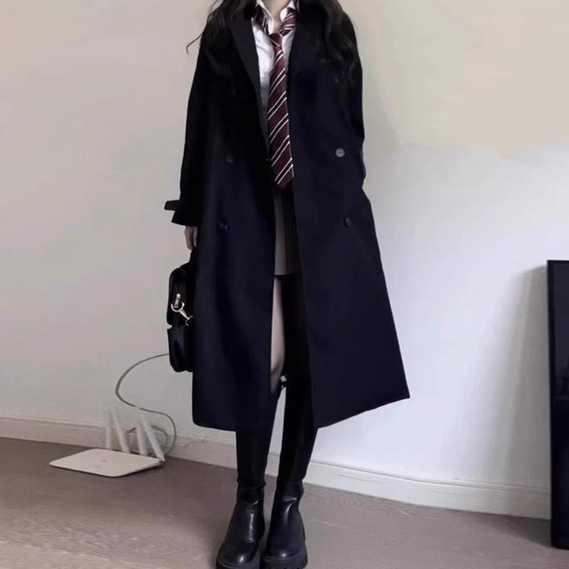黑色中长款风衣外套女2026春秋新款韩系高级感小个子气质流行大衣