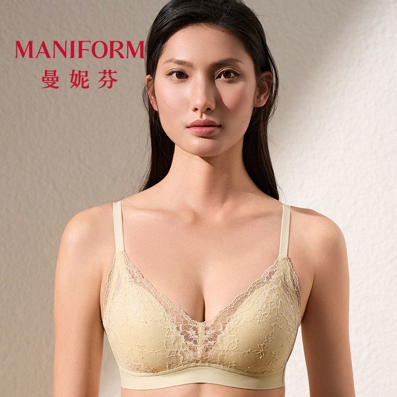 【曼妮芬】薄款透气长三角无钢圈蕾丝性感文胸舒适软支撑胸罩带杯背心