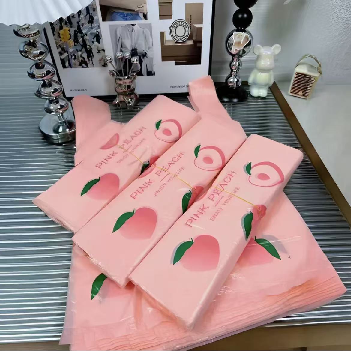 香氛加厚背心垃圾袋家用购物加厚手提式垃圾袋32*52cm水蜜桃印花