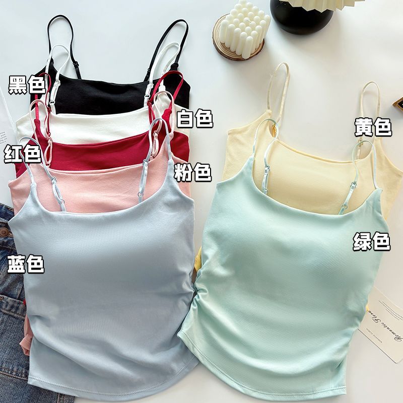 甜辣设计打底女内上衣纯欲辣妹美背胸垫吊带褶皱背心女带修身显瘦