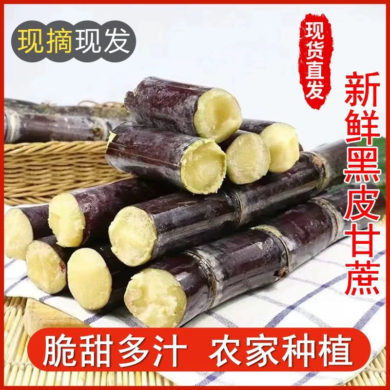 正宗广东应季黑皮甘蔗新鲜批发整箱脆甜紫皮孕妇水果当季中段多汁
