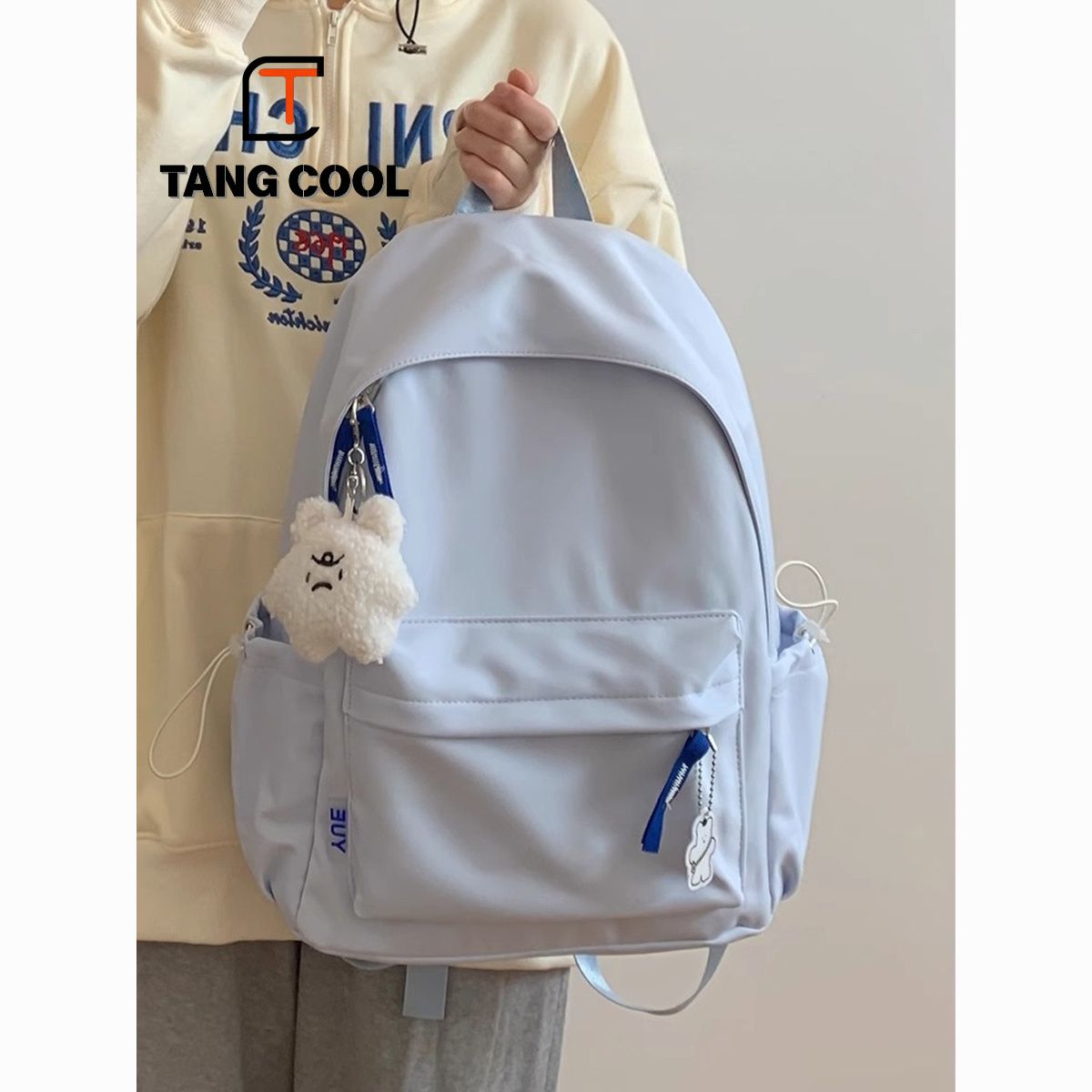 TANGCOOL 韩版ins简约软妹女校园背包日系原宿古着感纯色双肩包