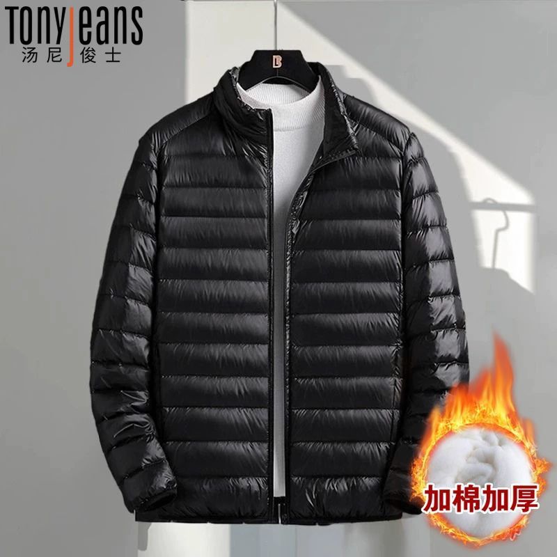 TONYJEANS中老年秋冬季高档纯色上衣男宽松休闲爸爸轻薄外套