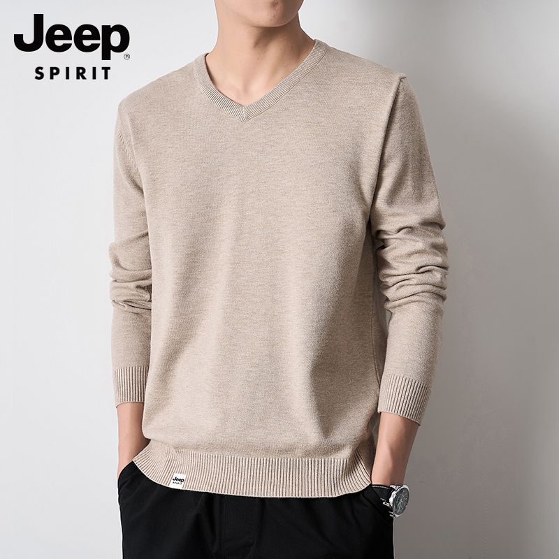 JEEP吉普v领毛衣男士秋冬季2025新款内搭打底针织衫百搭上衣加绒