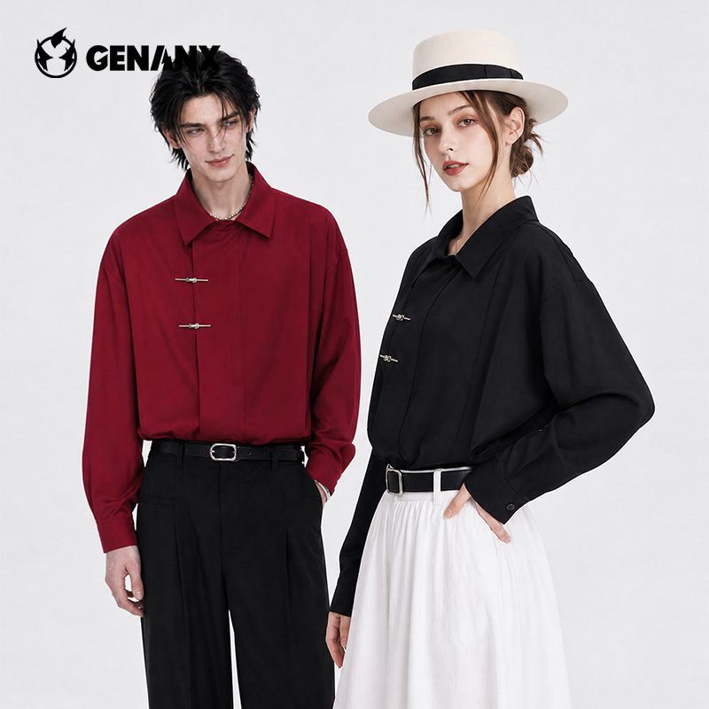 GENANX闪电潮牌新中式盘扣宽松2026秋季新款情侣款长袖衬衫DL406