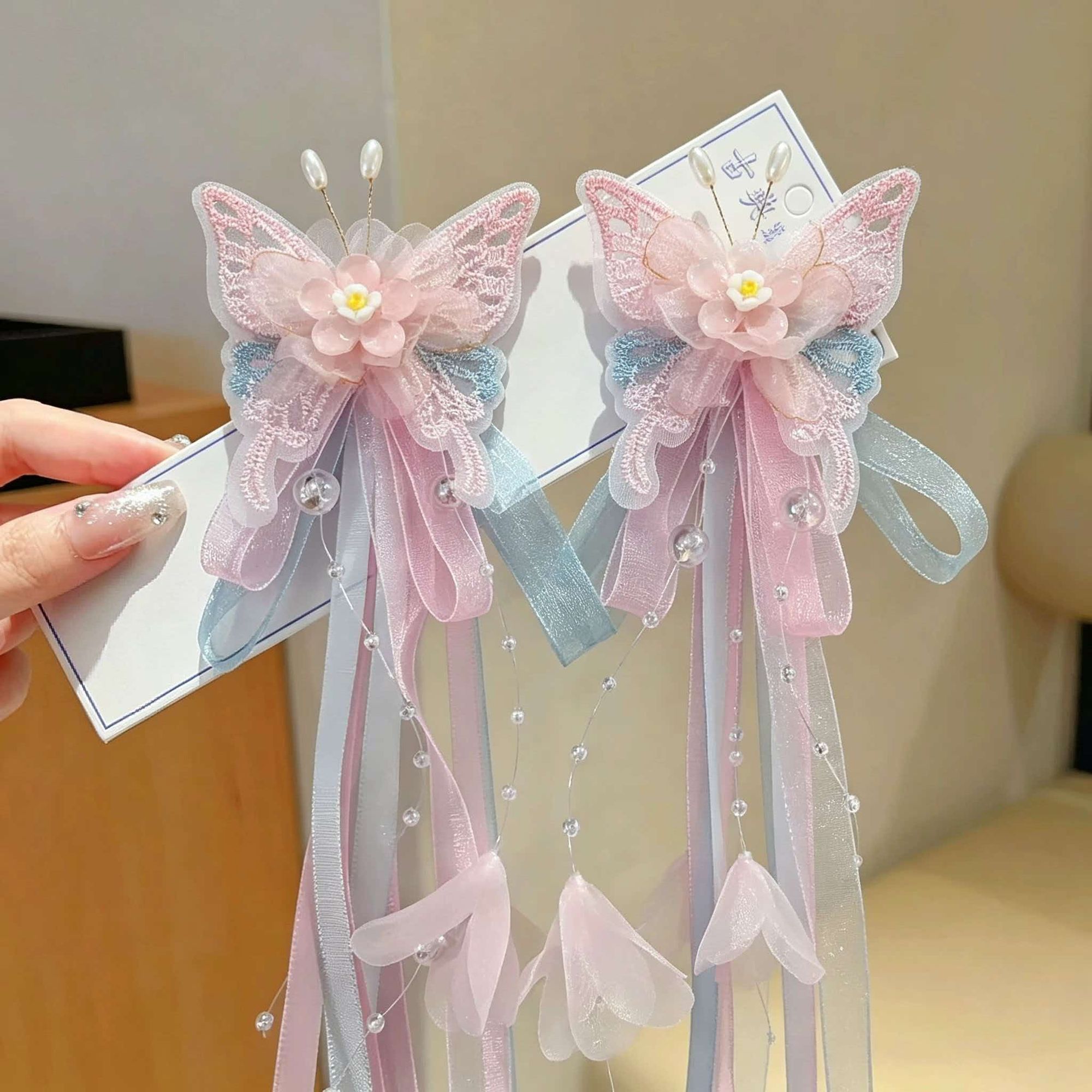 梦幻蝴蝶结发饰少女心粉色系飘带头饰仙气十足日常百搭款