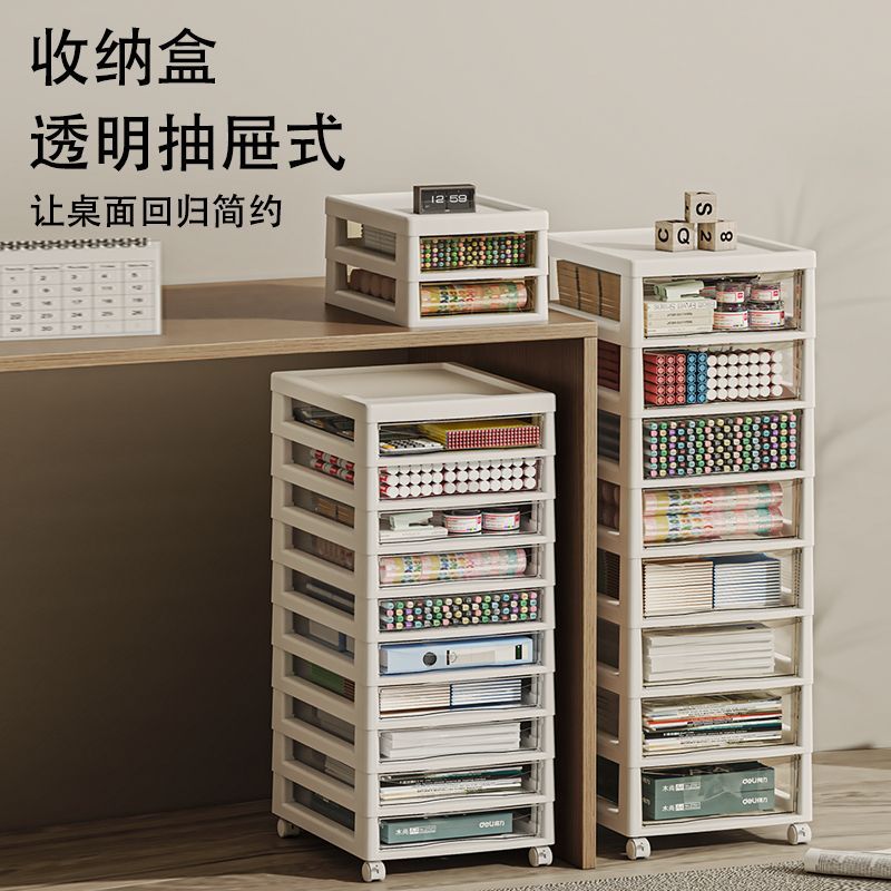 抽屉式收纳盒化妆品家用桌面美甲首饰透明带轮文件学生多层置物柜