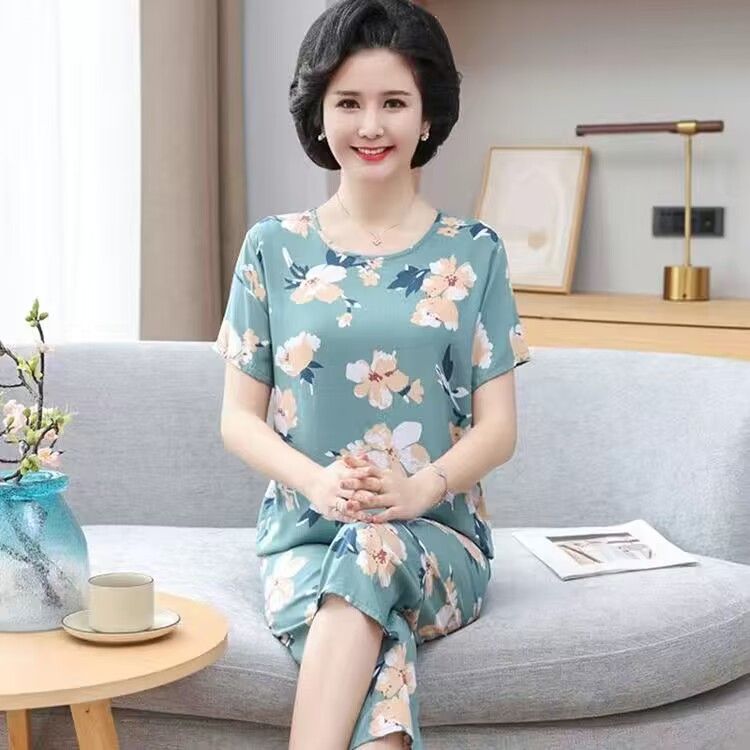 妈妈装冰丝夏装洋气高档50到60岁婆婆夏季女士时尚套装中年女装