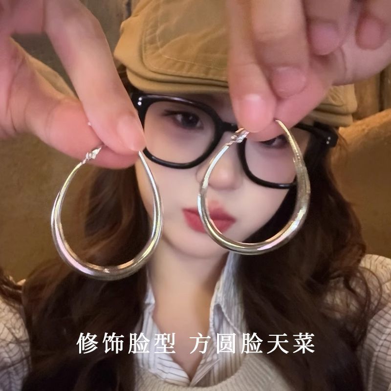 【Kmonado】银色素圈耳圈999银针水滴耳环女简约圆脸耳环轻奢圈圈耳饰