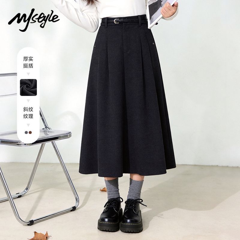 MJSTYLE保暖A字半身长裙秋冬时尚氛围感穿搭女士韩式百搭裙子GC