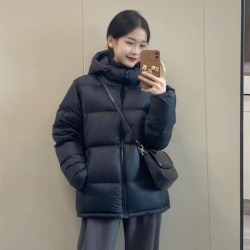 超好看黑色情侣棉服女短款2025冬季新款连帽面包加厚棉衣棉袄外套