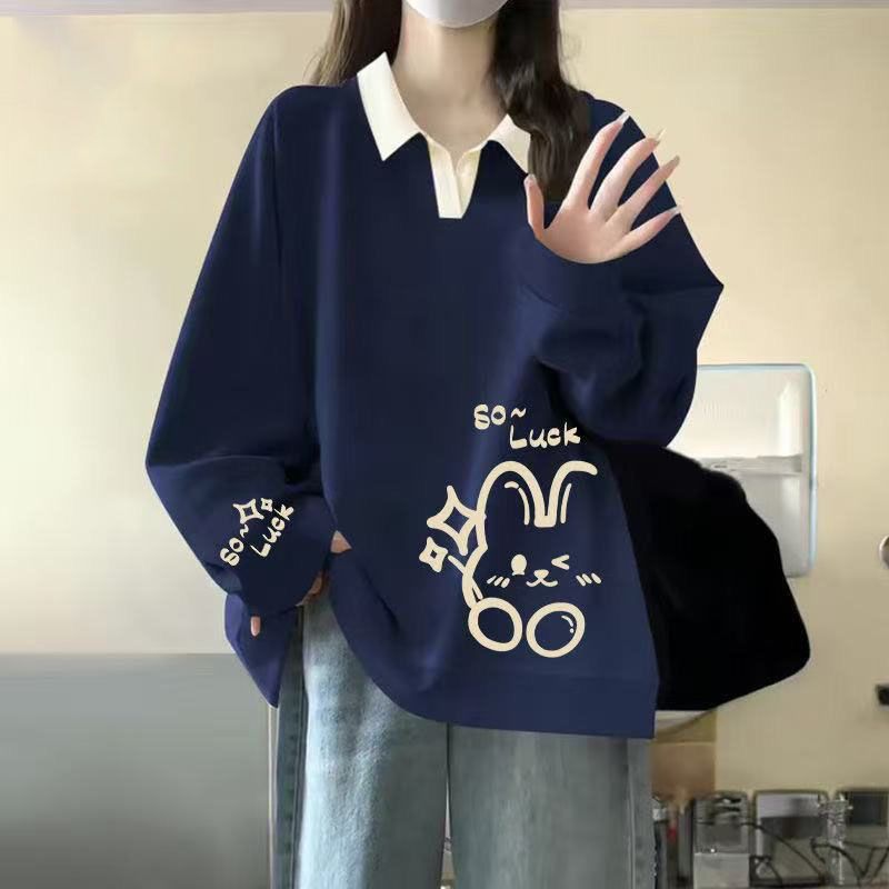 春秋新款韩版美式撞色polo领长袖卫衣女ins潮流宽松上衣外套学生