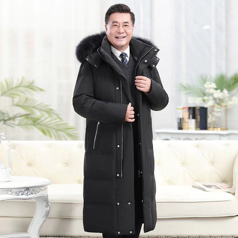 中老年羽绒服男爸爸装冬季新款长款过膝大码加厚父亲宽松外套