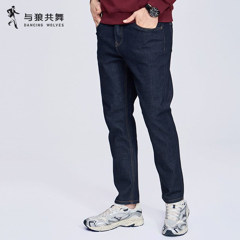 【撞色车线】与狼共舞黑色牛仔裤男秋季百搭通勤复古直筒长裤