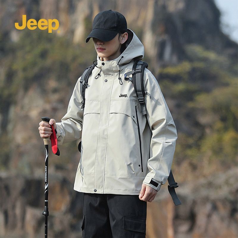 【JEEP】男士冲锋外套连帽冬秋季户外登山服运动冲锋夹克防风外套男款