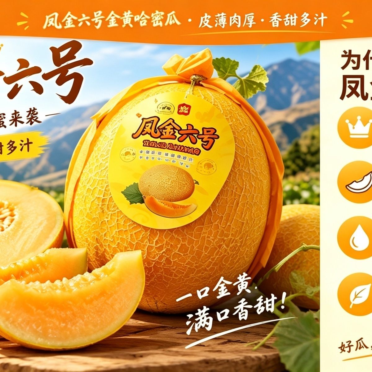凤金六号新疆甜瓜正宗黄金哈密瓜蜜瓜金色年华当季新鲜水果吐鲁番