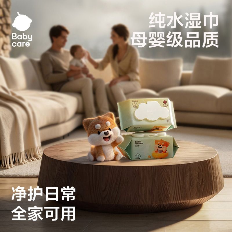 【5包】Babycare柴犬湿巾婴幼儿手口专用清洁加厚大包90抽囤货装