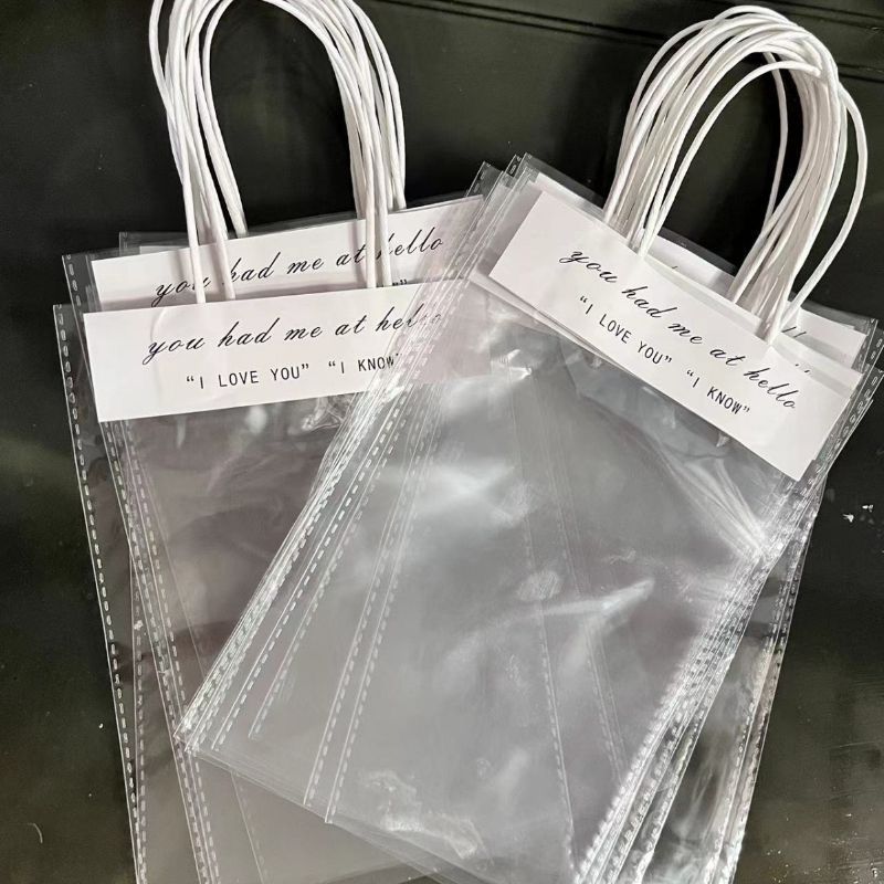 透明手提袋网红贴纸袋石膏娃娃包装袋高级饰品毛绒玩具打包袋摆摊