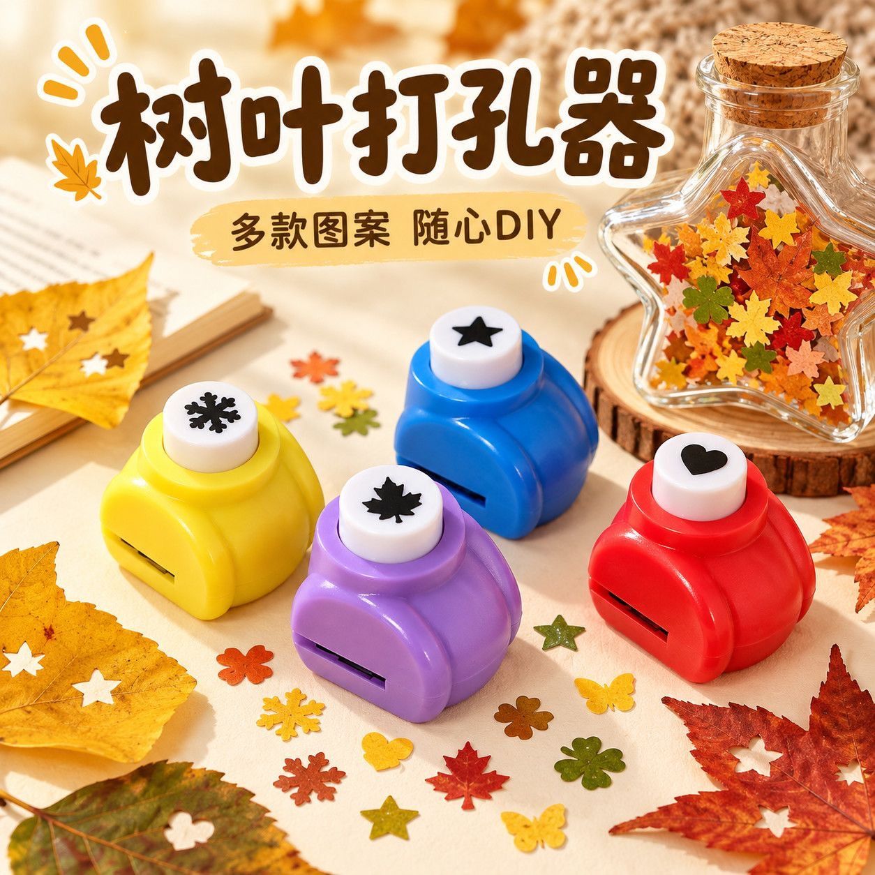 剪秋diy星星瓶树叶按压打孔器合集枫叶手工材料压花磨具纸张单孔