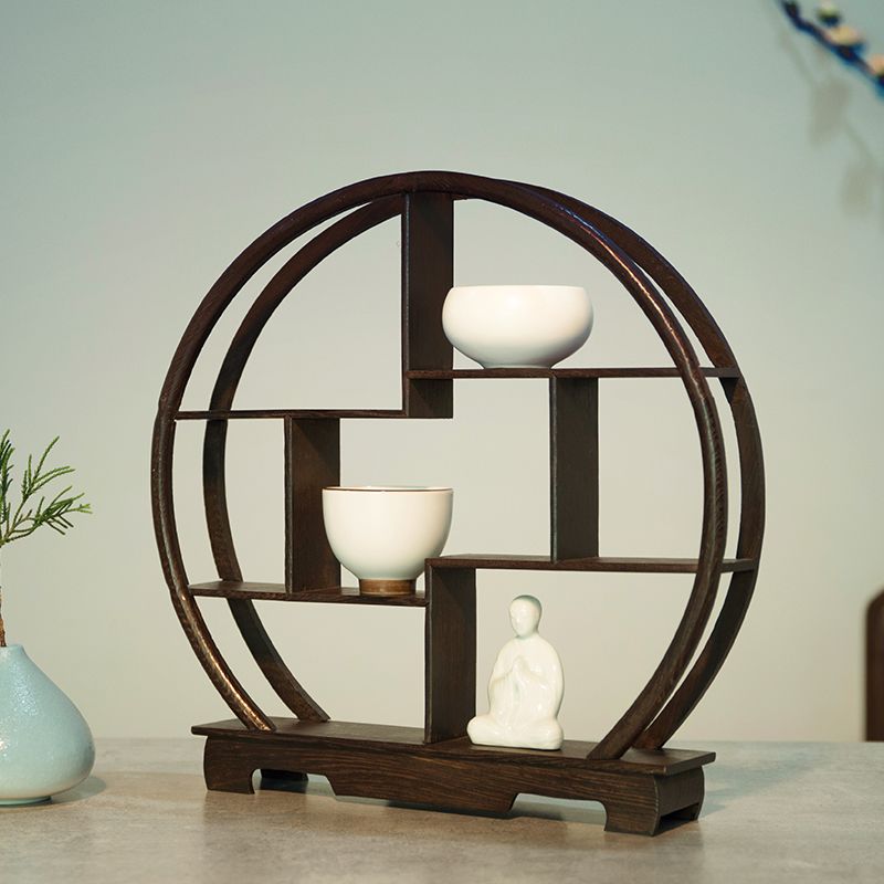 博古架小型桌面博古架考古盲盒名创优品古代实木置物架茶桌摆件架