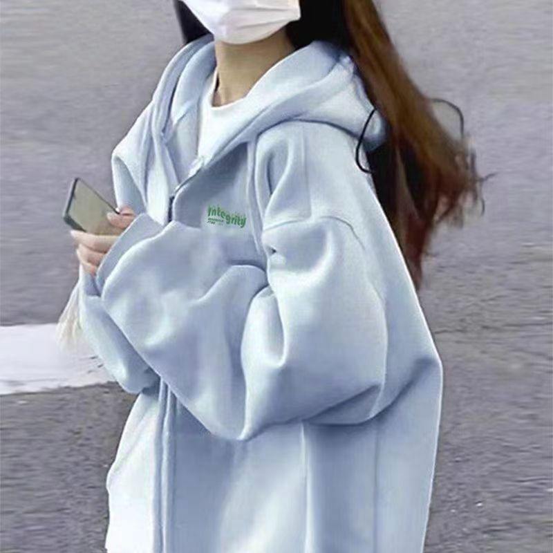 韩系oversize字母印花帽衫早秋休闲落肩显瘦连帽开衫外套多色可选