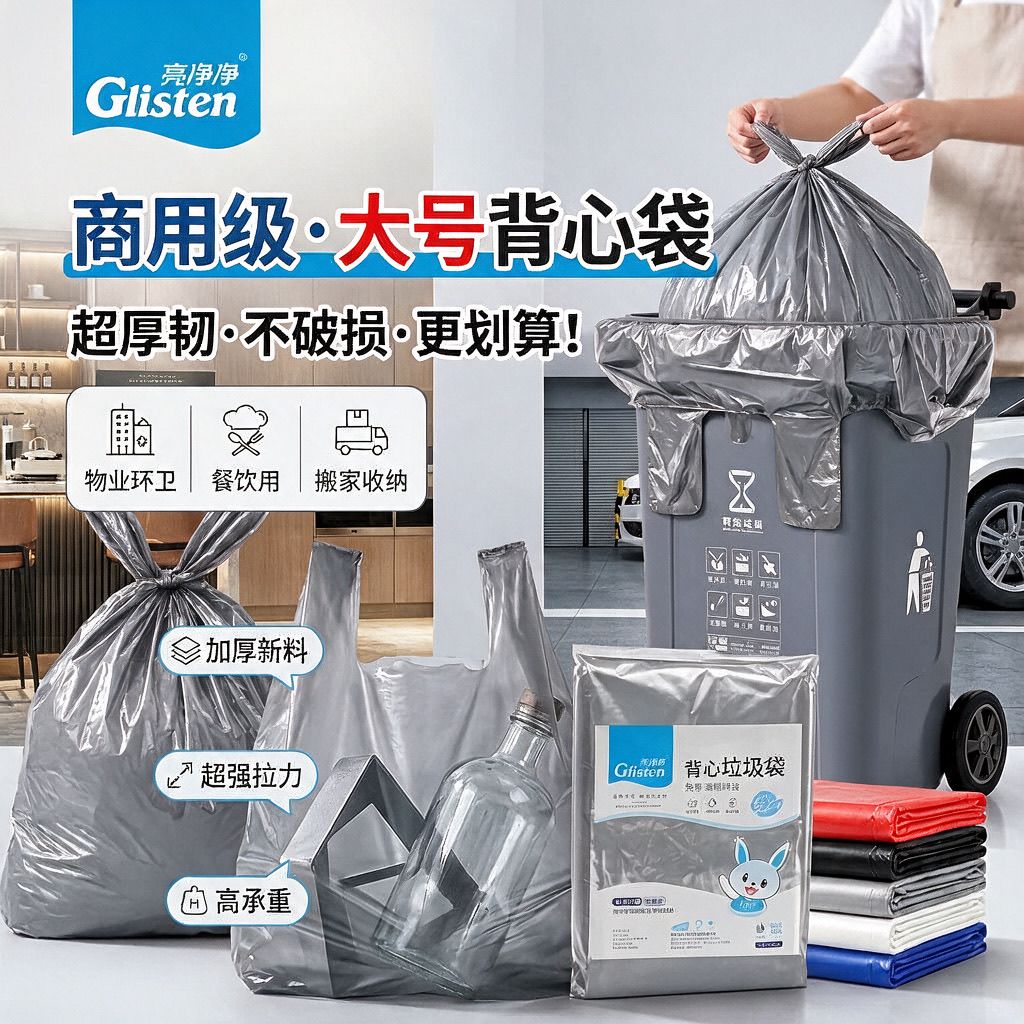 加大银色加厚手提物业垃圾袋医院酒店厨房餐饮环卫家用收纳大袋子