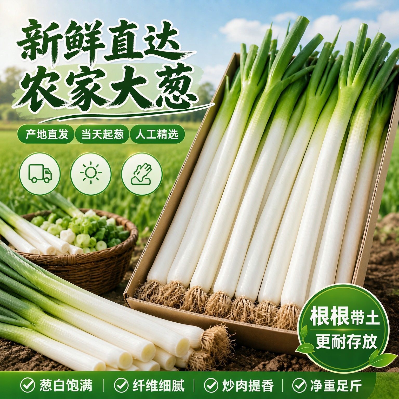 【产地太便宜】特级山东大葱新鲜长白甜辣农家蔬菜正宗铁杆葱批发