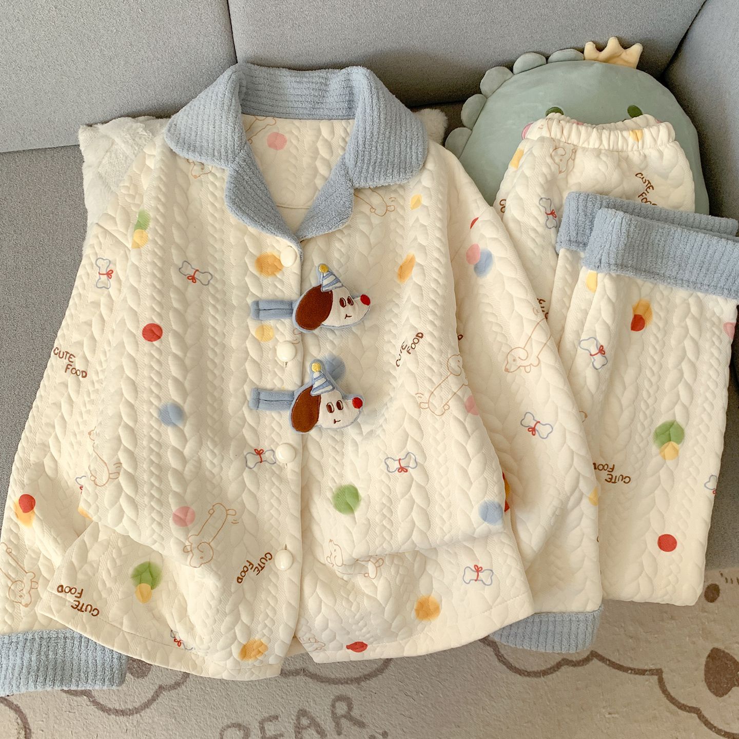 空气棉夹层睡衣女款2026年新款秋冬季卡通可爱加厚保暖家居服套装