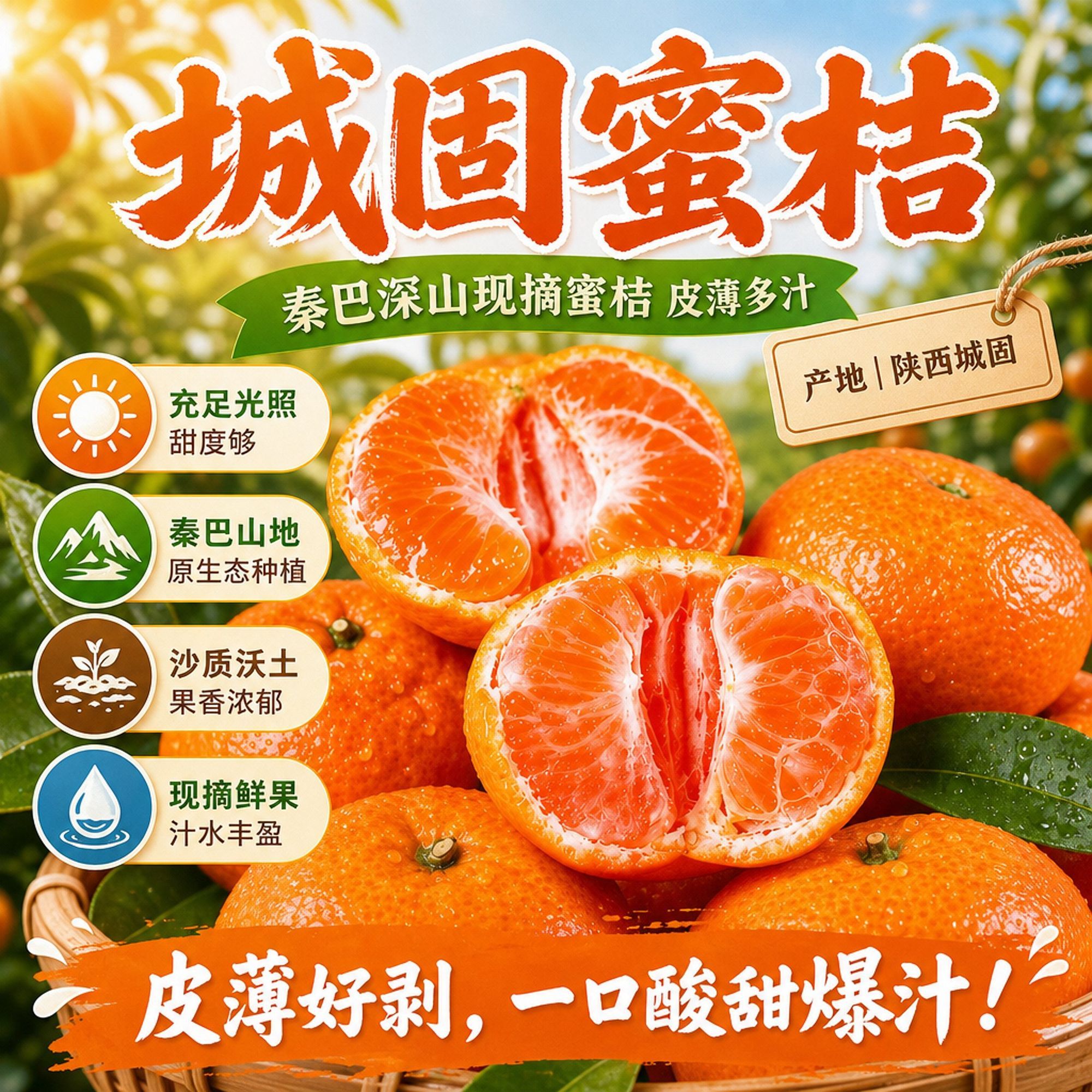 正宗城固蜜橘无籽桔子现摘无核薄皮整箱蜜桔新鲜橘子当季孕妇水果