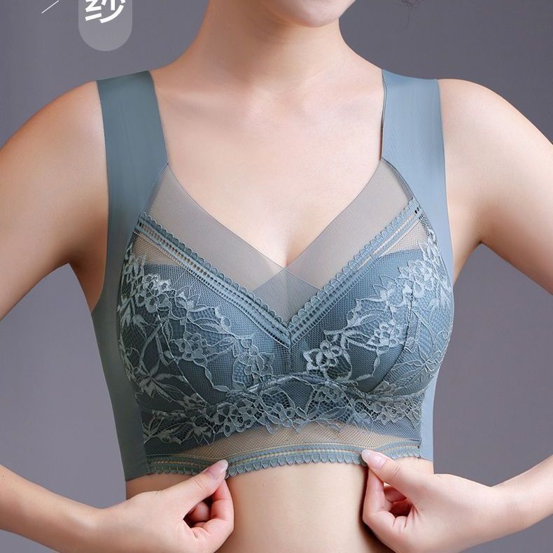薄款内衣女聚拢收副乳防下垂内衣一体式固定杯蕾丝无痕文胸罩