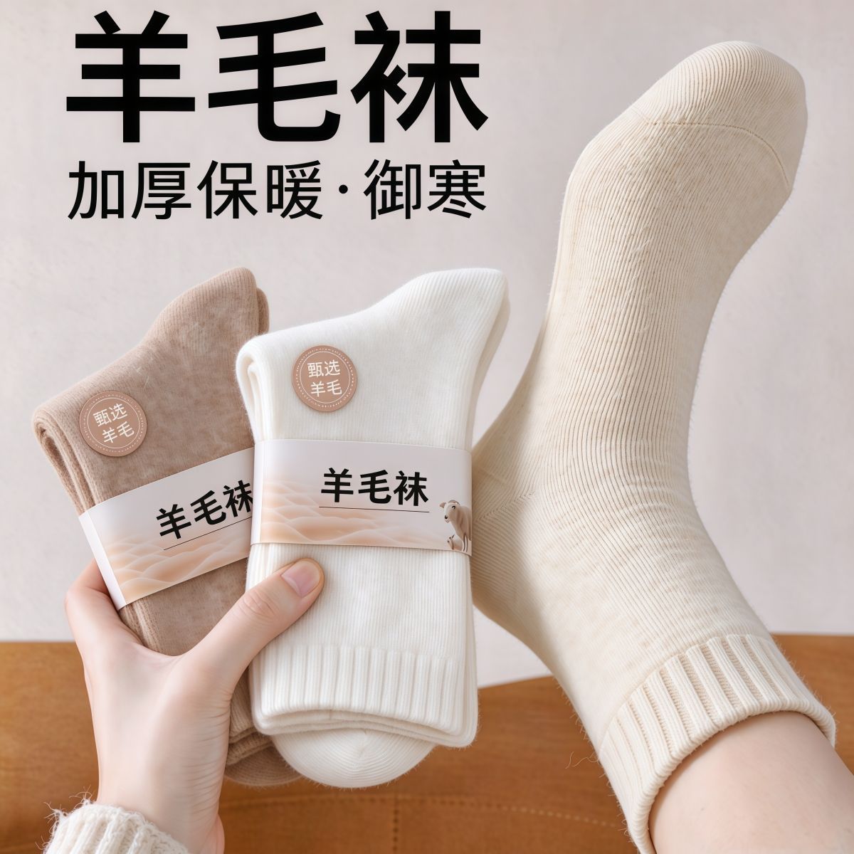 加绒加厚羊毛袜子女士秋冬季中筒袜超厚防寒保暖睡眠长袜月子袜