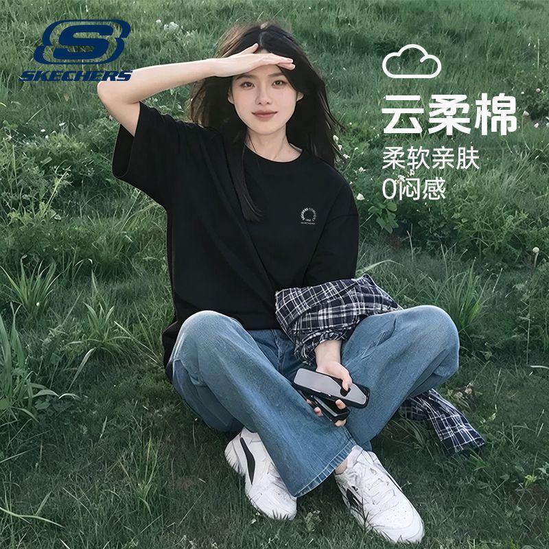 【斯凯奇】夏秋季女新款短袖T恤休闲可爱印花T恤圆领凉感云柔棉百搭