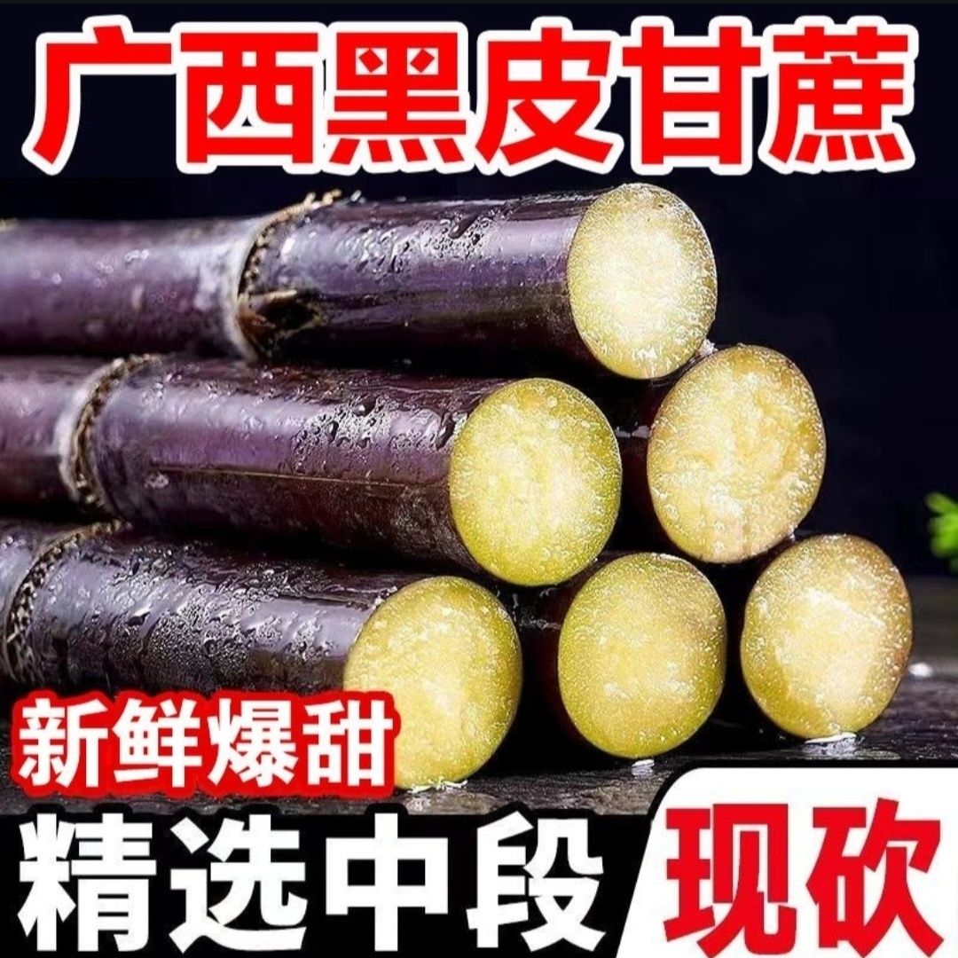 正宗广西黑皮甘蔗超甜新鲜现砍中段脆甜多汁紫皮甘蔗产地直发