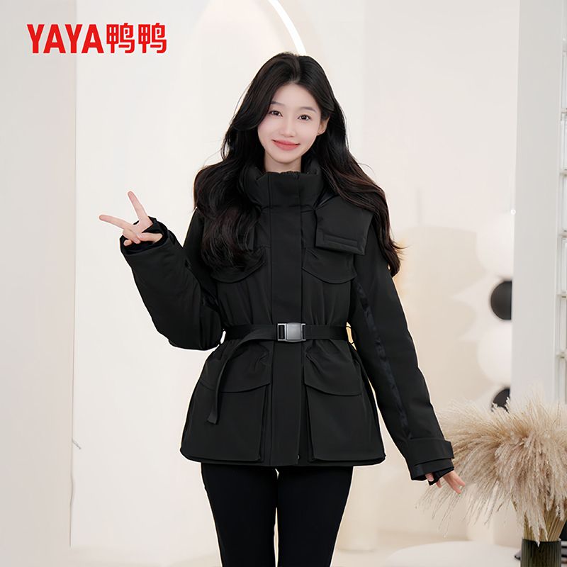 【YAYA】鸭鸭杨幂同款淡人穿搭90%高绒保暖短款收腰女羽绒服爆款派克