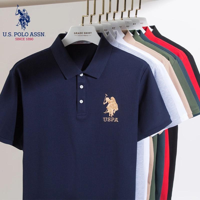 【U.S. POLO ASSN.】夏季薄款男士POLO衫保罗翻领短袖t恤男透气纯色