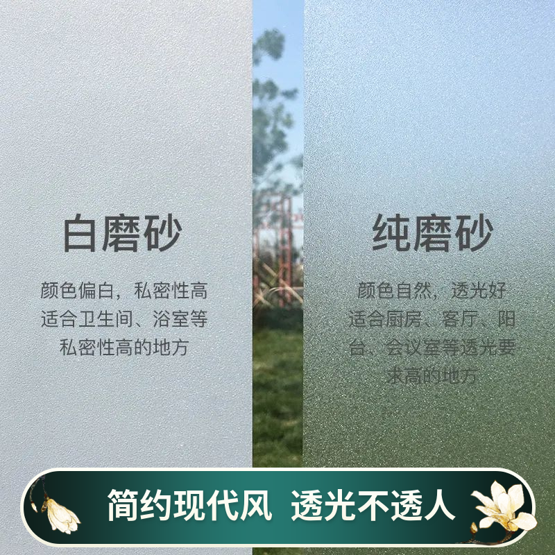 自粘加厚磨砂玻璃贴膜办公室卫生间浴室磨砂贴纸玻璃贴透光不透明