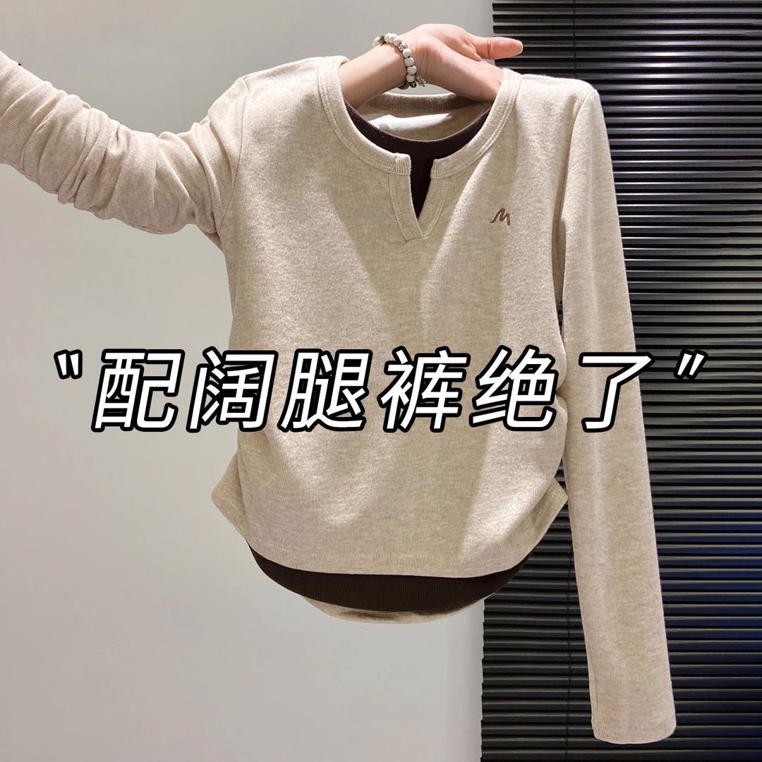 春秋入秋胖MM拼接2026撞色单件保暖长袖修身新款显瘦短款卫衣上衣