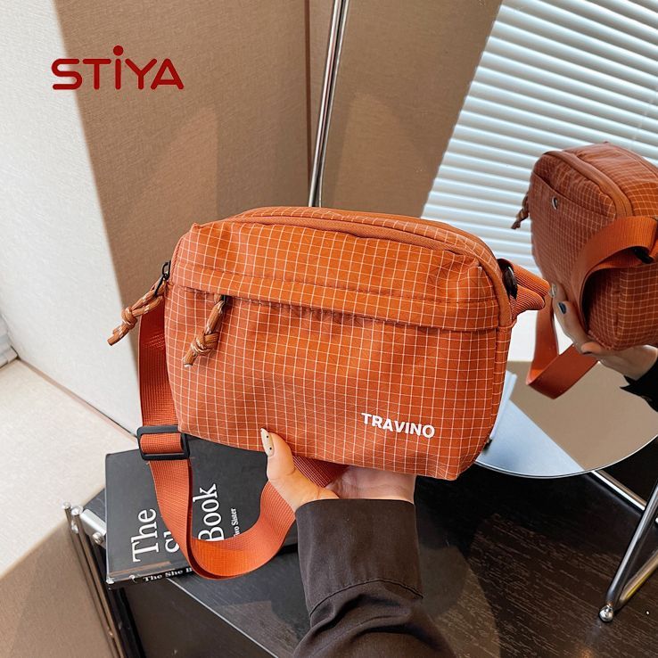 【STIYA】轻便百搭格子手机小挎包时尚尼龙包外出轻便斜挎潮流小方包