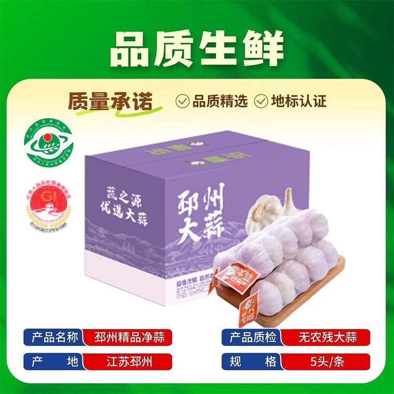 【6条装】邳州净蒜精选55mm+畅享彩箱净蒜商超条装紫白皮特级干蒜