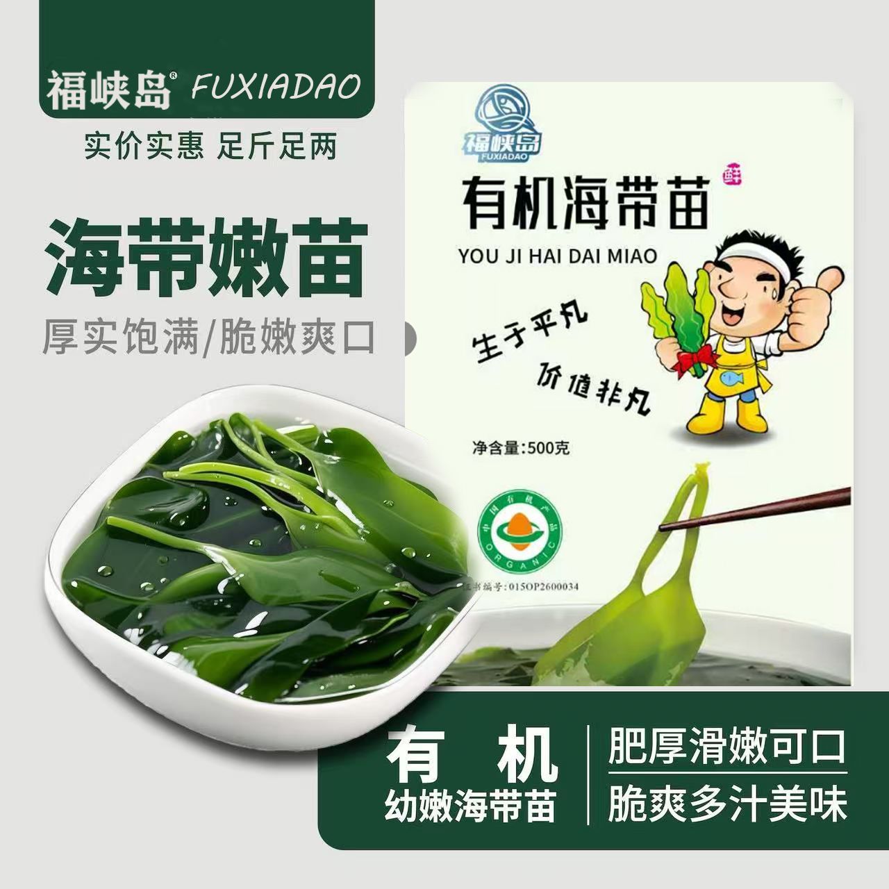 霞浦有机头茬海带苗盐渍独立包装500g一斤装火锅凉拌食材