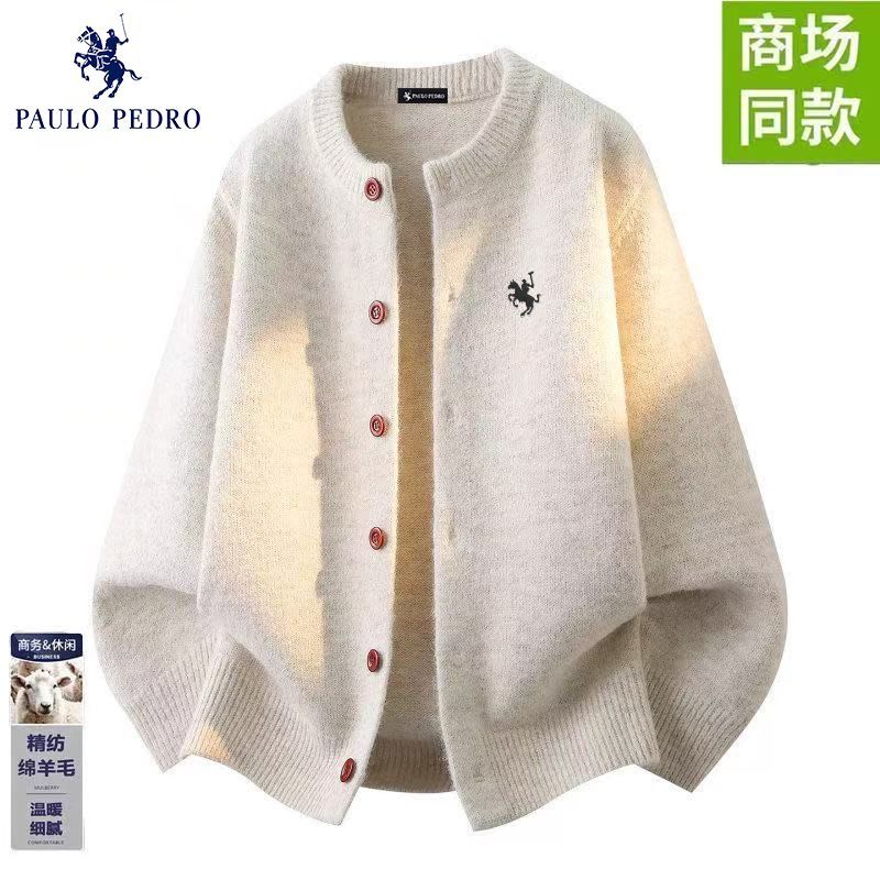 保罗彼得羊毛针织开衫秋季新款圆领休闲针织衫外套毛衣百搭上衣