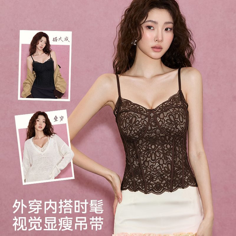 dqm多情猫新款无痕舒适吊带背心女自带胸垫内搭外穿修身显瘦上衣