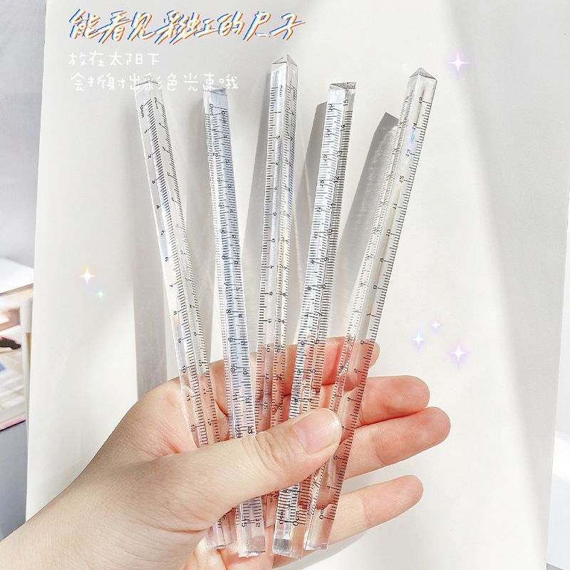 简约ins透明三棱尺20cm学生三角形直尺子考试立体刻度尺文具用品