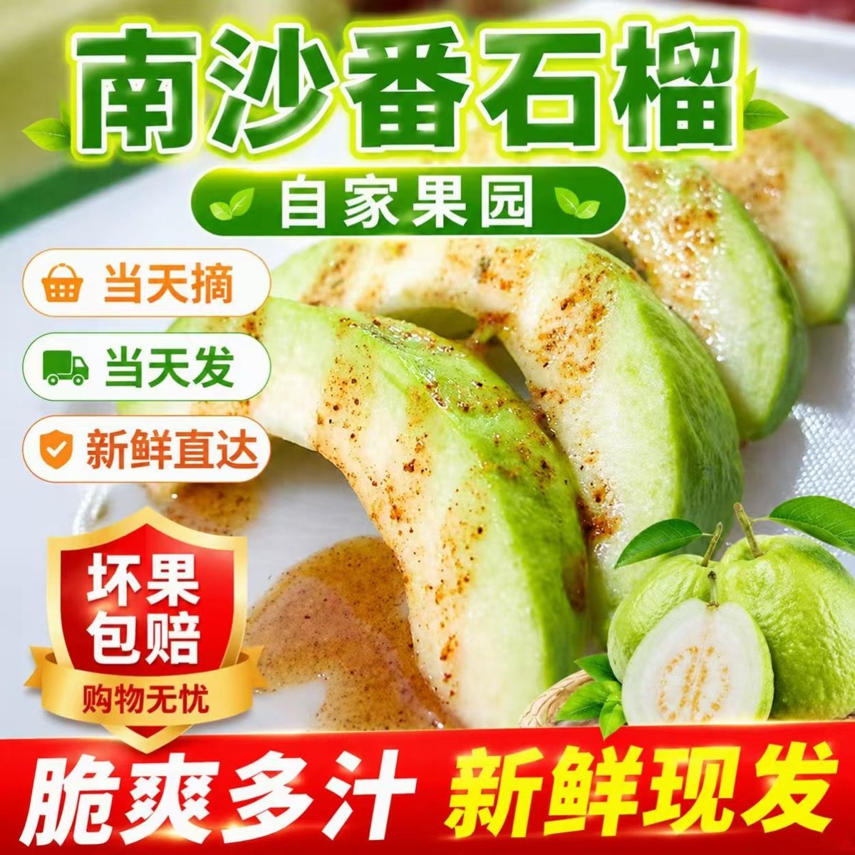 广东芭乐白心珍珠番石榴自家果园新鲜采摘口感硬脆低脂低糖应季