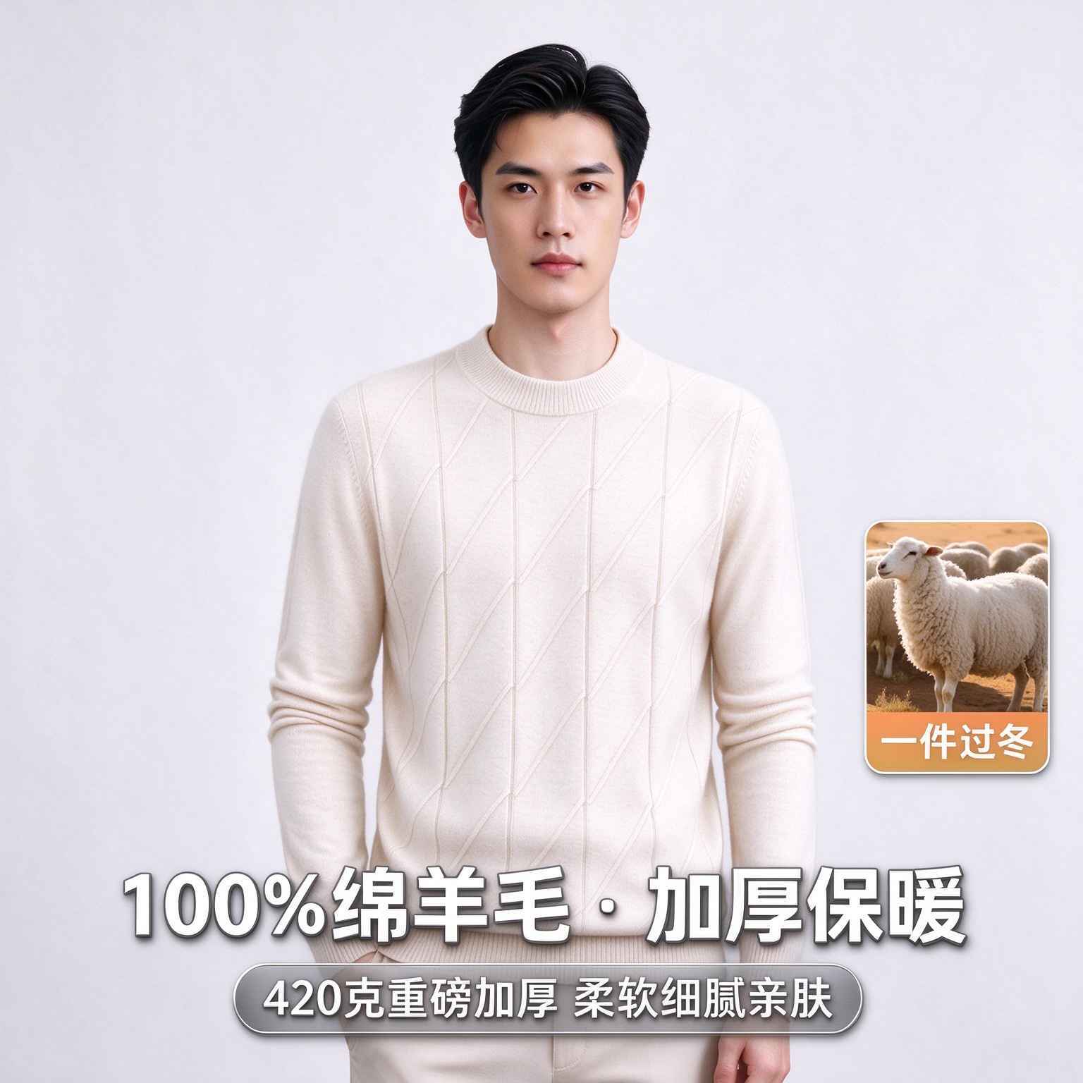 【100%绵羊毛】重磅加厚羊毛衫男士秋冬保暖男款圆领针织亲肤保暖