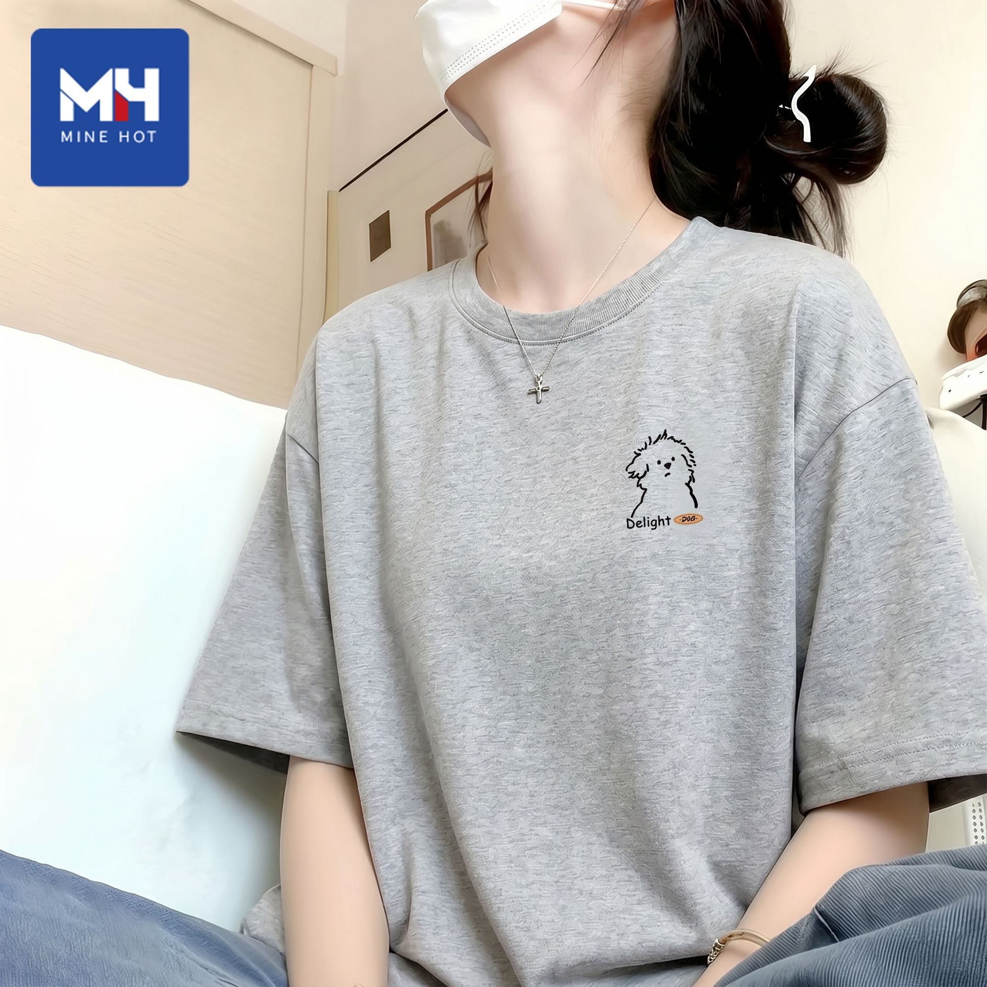唐狮集团MH纯棉短袖t恤女2026夏季新款宽松显瘦半袖灰色休闲上衣