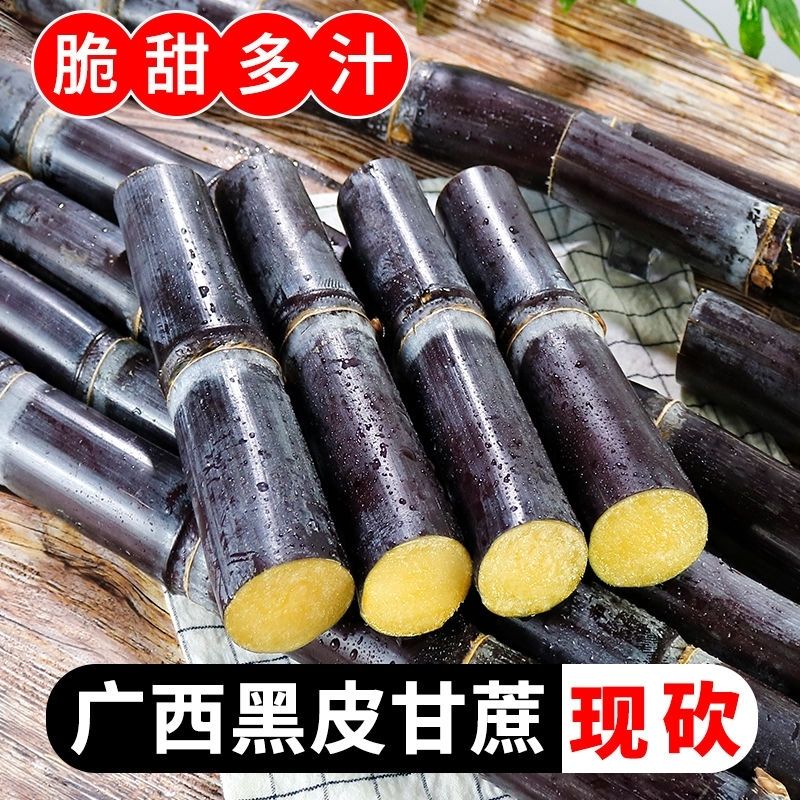超低价正宗广西黑皮甘蔗新鲜现砍中段手撕细条条甘蔗