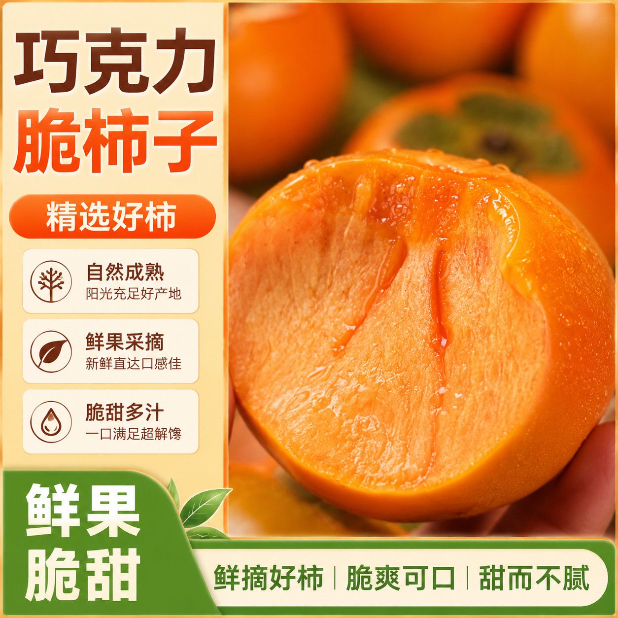 彩箱当季现摘脆甜 无核黄心冰糖心巧克力脆柿 削皮即食硬柿子鲜果