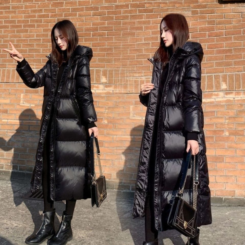 2025新款黑色羽绒棉服韩版修身长款亮面棉衣加厚外套棉袄ins