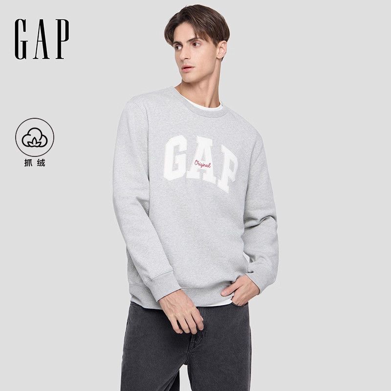 【Gap】男女装秋季款字母logo抓绒圆领卫衣合身上衣美版852079